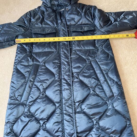 Calvin Klein Puffer Women’s Small Quilted Hooded Coat Blue Full Zip Mid Length - Picture 8 of 10